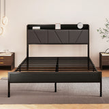 Levede Double Bed Frame Steel Base with Headboard Grey - Rear View
