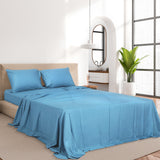 Dreamz 4pcs King Size 100% Bamboo Bed Sheet Set in Blue Colour-2006733220518957062