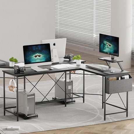 Levede Computer Desk Corner Desk Black-2006732838304616454