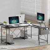 Levede Computer Desk Corner Desk Black - Rear View