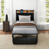 Levede Single Bed Frame Leather Headboard RGB 2 Drawers - Rear View
