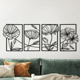Yezi Metal Wall Art 4Pcs Floral Minimalist Line Decor - Rear View