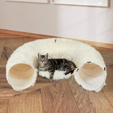 Pawz Cat Tunnel Foldable Fluffy Plush Play Tube Beige - Close-Up Angle