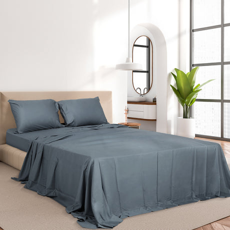 Dreamz 4pcs King Size 100% Bamboo Bed Sheet Set in Charcoal Colour-1954802919740149766