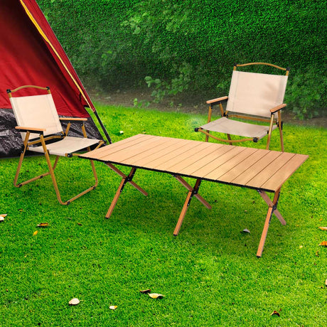 Levede Folding Camping Table Chair Set Oak-2006733114314985478