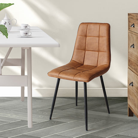Levede 4x Dining Chairs Kitchen Chair Brown Faux Leather-2018816919456583686