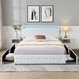 Levede Queen Bed Frame RGB LED PU 4 Drawer USB-2018816936401571846