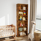 Levede 6 Tier Book Shelf Adjustable Shelves Walnut - Rear View