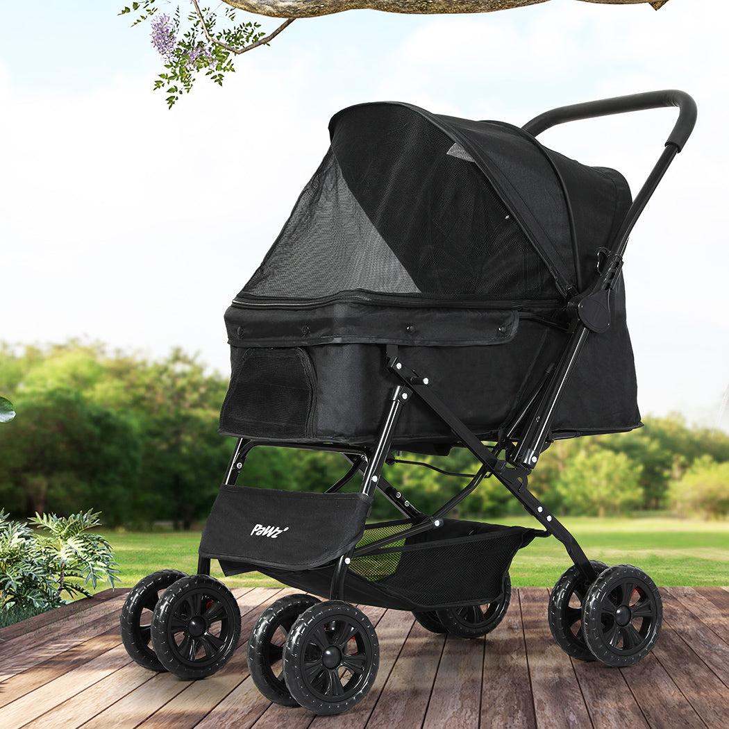 PaWz Pet Stroller Dog Cat Carrier Foldable Black-2006733031766888454