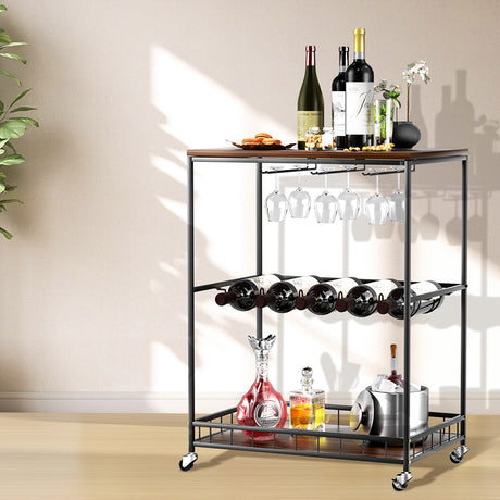 Levede Wooden Bar Cart Drinks Trolley 3 Tire-1954802348551442438