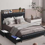 Levede Queen Bed Frame PU 4 Drawer USB Charge - Rear View