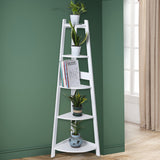 Levede 5 Tier Corner Shelf Wooden Storage White - Close-Up Angle