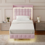 Levede Single Floating Bed Frame LED Headboard USB Pink - Rear View