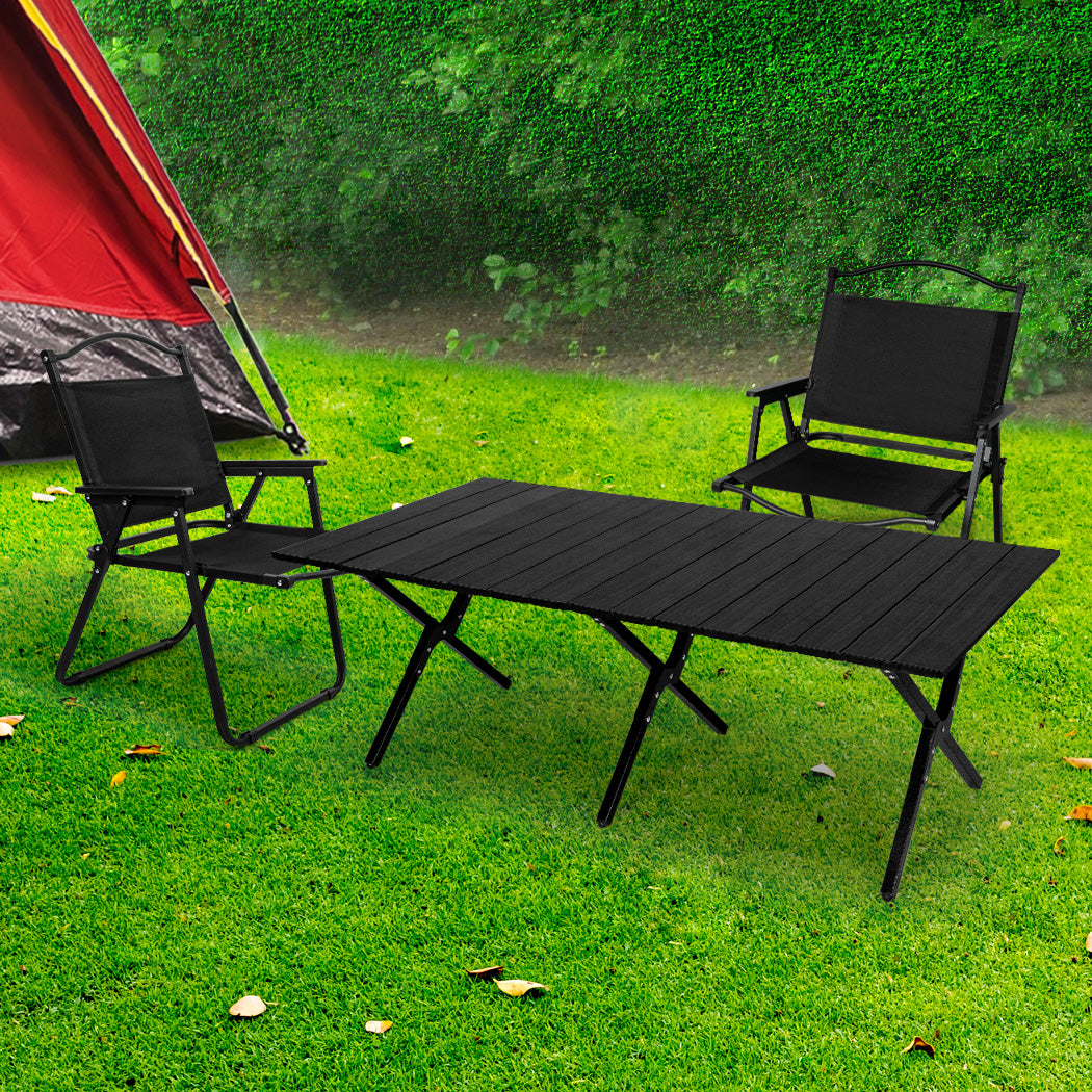 Levede Folding Camping Table Chair Set Black-2006733114482757638