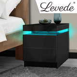 Levede Bedside Tables Side Table 2 Drawers Black - Rear View