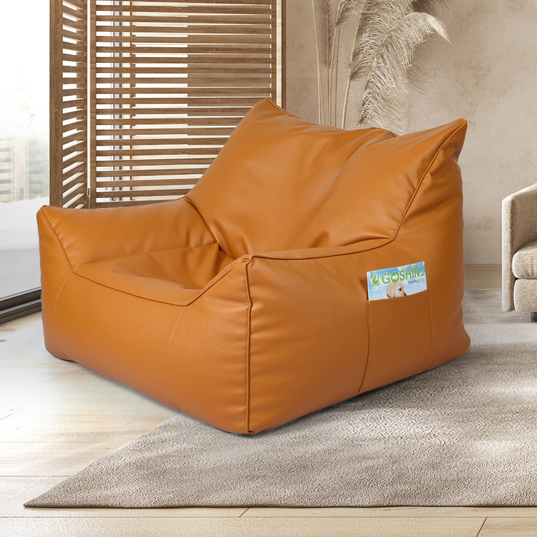 Marlow Bean Bag Chair Cover PU Indoor Brown-2006733218082066438