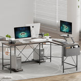 Levede Computer Desk Corner Desk Brown - Rear View