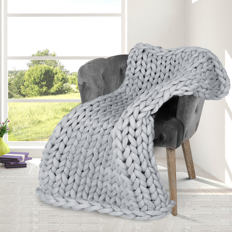 Dreamz Knitted Weighted Blanket Chunky Grey Kids-1954802943781900294
