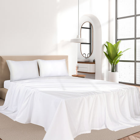 Dreamz 4pcs Queen Size 100% Bamboo Bed Sheet Set in White Colour-1954802920960692230