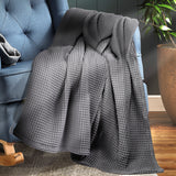 DreamZ Throw Blanket Cotton Waffle Blankets Grey Single - Rear View