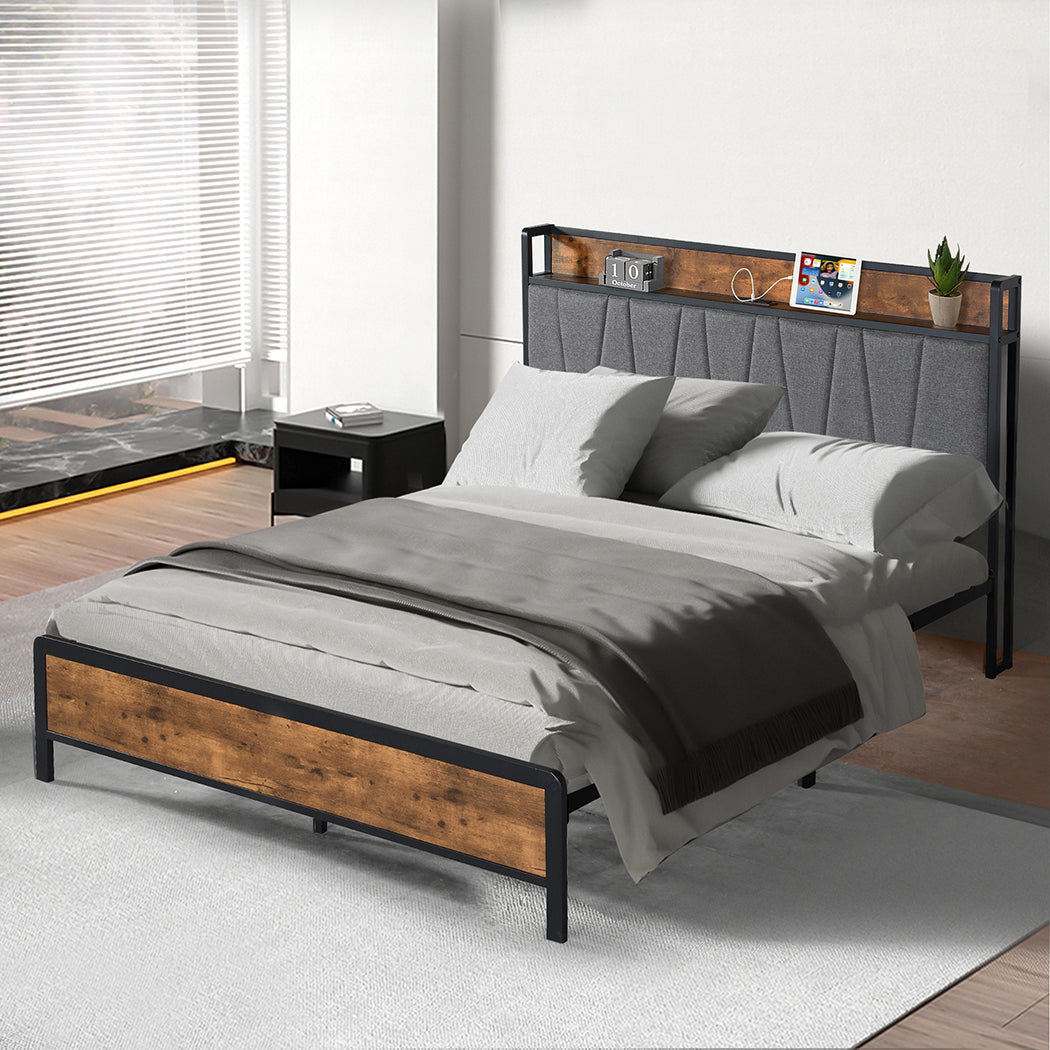 Levede Queen Bed Frame Tufted Headboard USB Charge-2006733226692972550