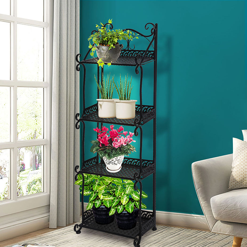 Levede Plant Stand 4 Tiers Outdoor Indoor Black-2006732932802285574