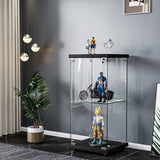 Stacked Display Cabinet Collection Storage Tempered Glass 2 Tier With Lock Black-2018816906798174214