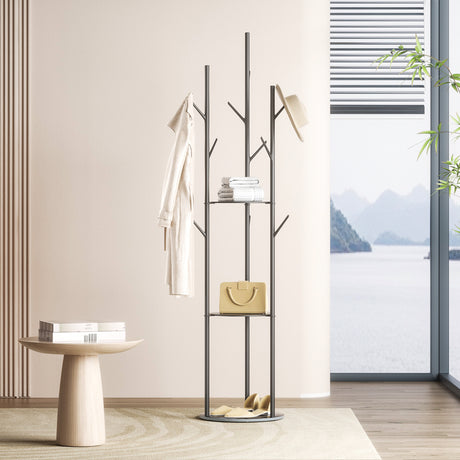 Levede Coat Rack Clothes Stand 8 Hook Organizer Black-2018816848522514438