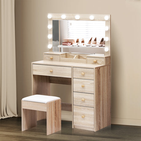 Levede Dressing Table Stool Set Oak-2018816863806558214