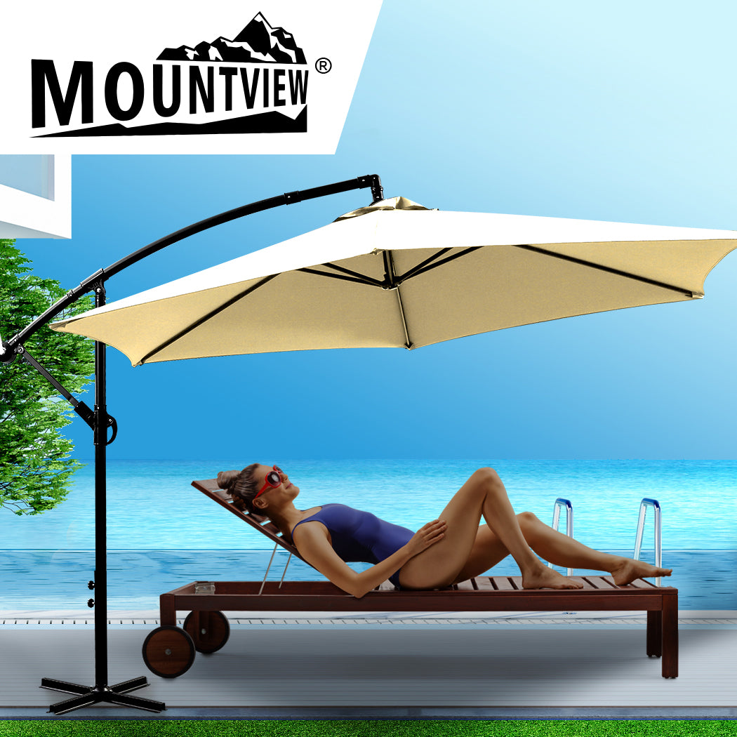 Mountview 3M Outdoor Umbrella Cantilever Beige Without Base-1954802870608072710