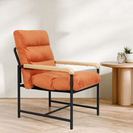 Levede Metal Framed Lounge Chair Velvet in Orange-2018816865723355142