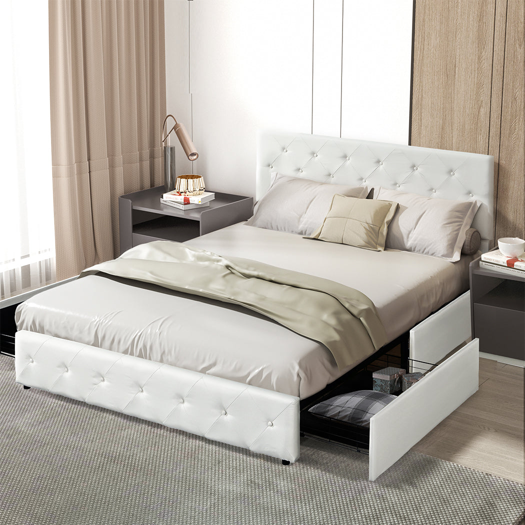 Levede Queen Bed Frame Tufted 4 Drawer-2006733226000912390