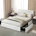 Levede Queen Bed Frame Tufted 4 Drawer-2006733226000912390