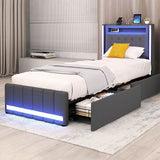 Levede Single Bed Frame Fabric Storage Drawer LED USB - Rear View
