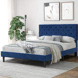 Levede Bed Frame Queen Size Mattress Blue - Rear View