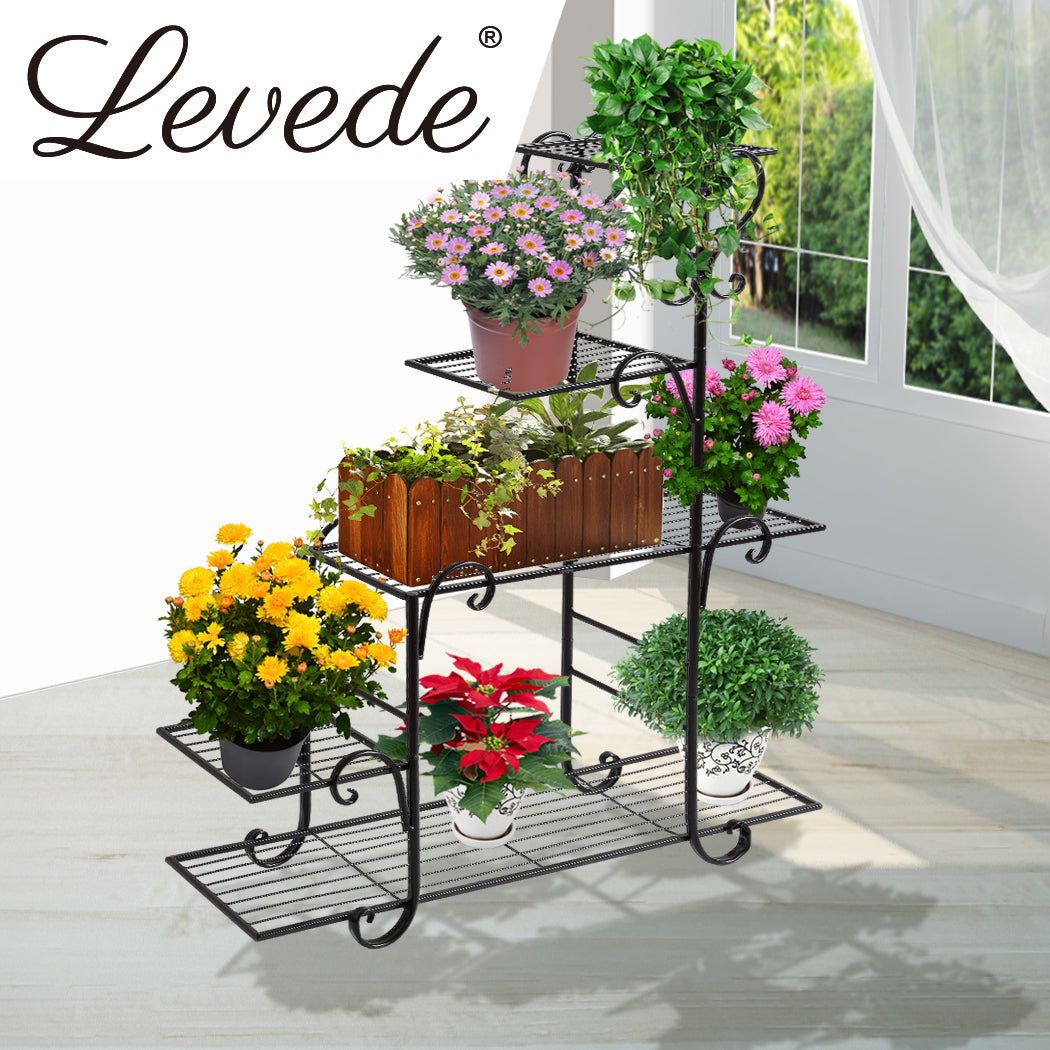 Levede Plant Stand Outdoor Indoor Metal Black-2018816719711244294