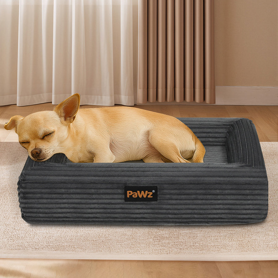 Pawz M Size Orthopedic Dog Bed with Corduroy Removable Cover Waterproof Washable Grey-2006732714467790854