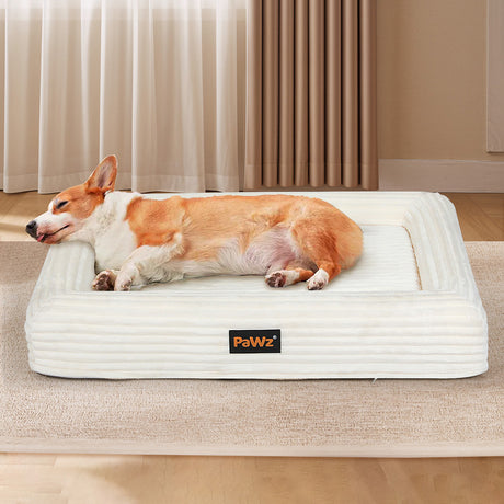 Pawz L Size Orthopedic Dog Bed with Corduroy Removable Cover Waterproof Washable Beige-2018816793514217478