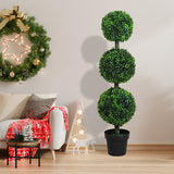 Lambu Artificial Triple Ball Boxwood Trees - Rear View