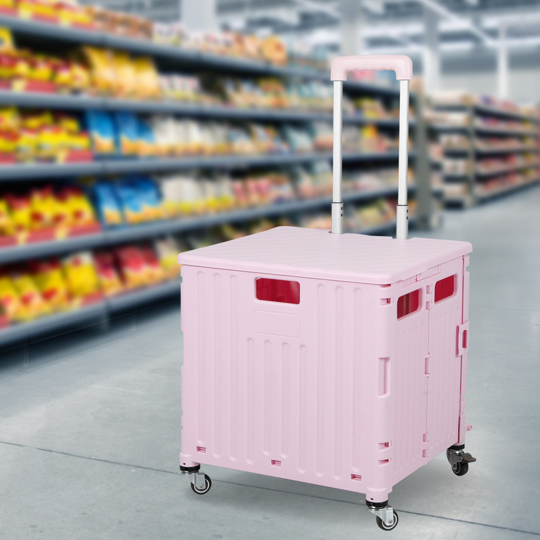 Folding Shopping Trolley Cart Portable Pink-2006733034535129094