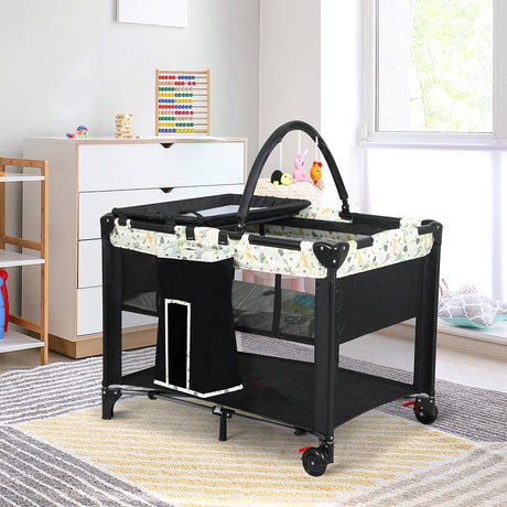 BoPeep Baby Cot Bed Crib Portable Bassinet Black-2006733207525003270