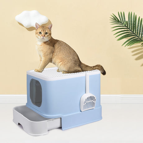 PaWz Cat Litter Box Fully Enclosed Kitty Blue-2006733131914285062