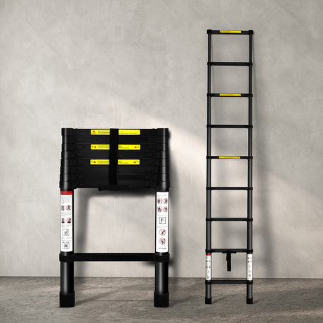 Traderight Multipurpose Aluminium Ladder Telescopic 2.6M Black 2.6 Meter-2006733178764660742