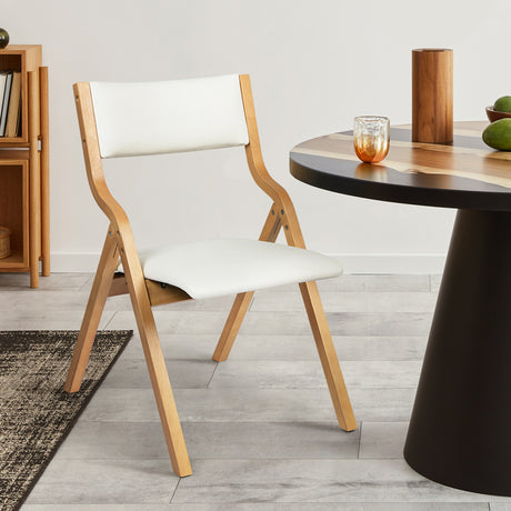 Levede 2x Dining Chairs Foldable PU Beige-2006733273778229254