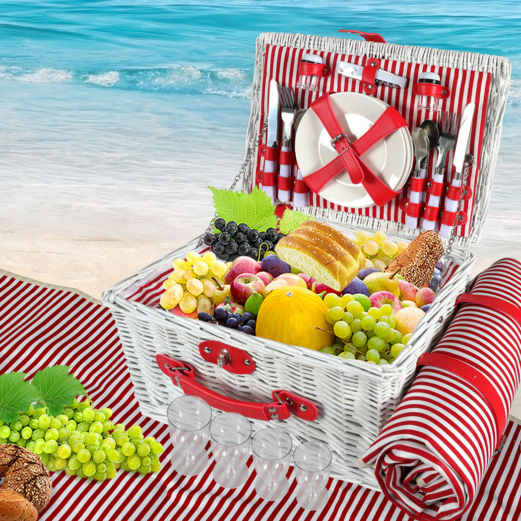 Picnic Basket Set Baskets 4 Person Wicker-2006733308356071430