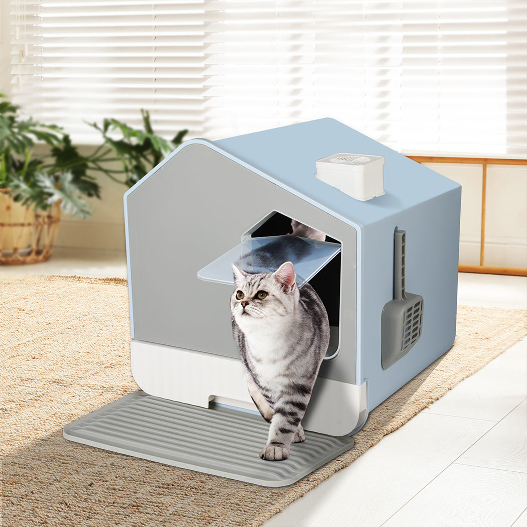 PaWz Fully Enclosed Cat Litter Box Mat Blue-2006732996912222214