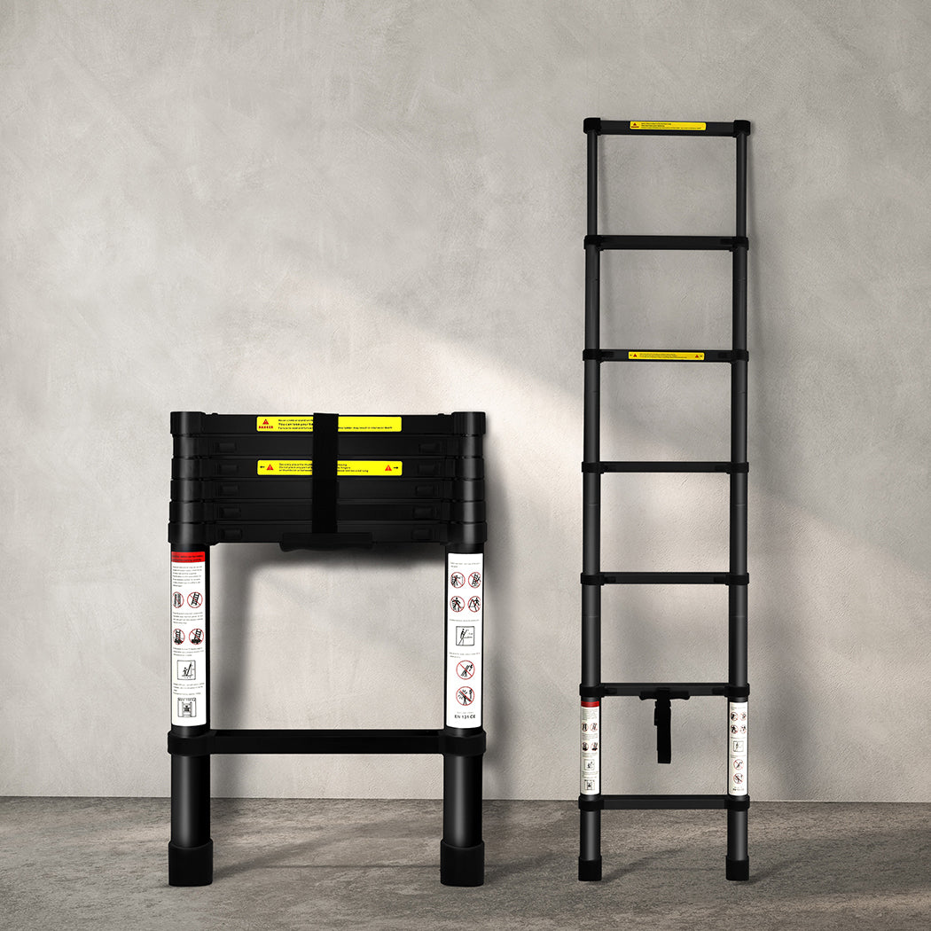 Traderight Multipurpose Aluminium Ladder Telescopic 2M Black 2 Meter-2006733179096010758