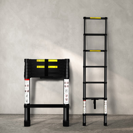 Traderight Multipurpose Aluminium Ladder Telescopic 2M Black 2 Meter-2006733179096010758