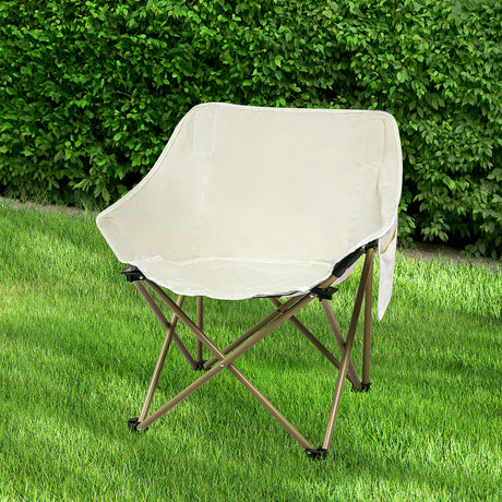 Levede Folding Camping Moon Chair Lightweight Beige-1954802887318179846