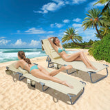 Levede Foldable Beach Lounge Chairs with Face Hole Khaki - Rear View